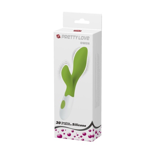 Зеленый вибратор Owen с клиторальным отростком - 20 см.