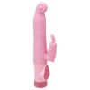 Розовый вибромассажёр с клиторальным зайчиком - 16,5 см.