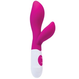 Ярко-розовый вибратор Lilu с клиторальным стимулятором - 20 см.