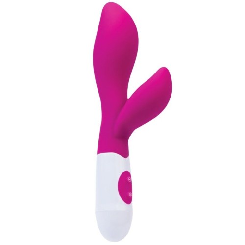 Ярко-розовый вибратор Lilu с клиторальным стимулятором - 20 см.