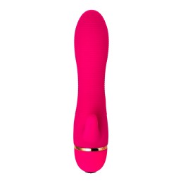 Розовый вибромассажёр с небольшим клиторальным отростком - 15 см.