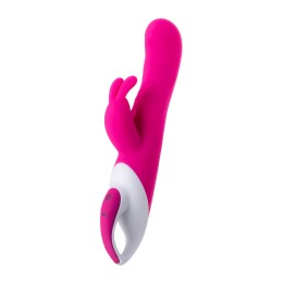 Розовый вибратор с клиторальным стимулятором ELLY с подогревом - 21,5 см.