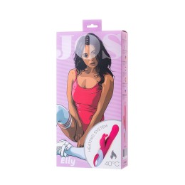 Розовый вибратор с клиторальным стимулятором ELLY с подогревом - 21,5 см.