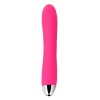 Ярко-розовый вибратор Angel с клиторальным отростком и нагревом - 19 см.