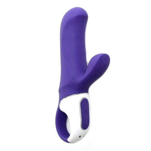 Фиолетовый вибратор Satisfyer Magic Bunny с клиторальным отростком - 17,6 см.