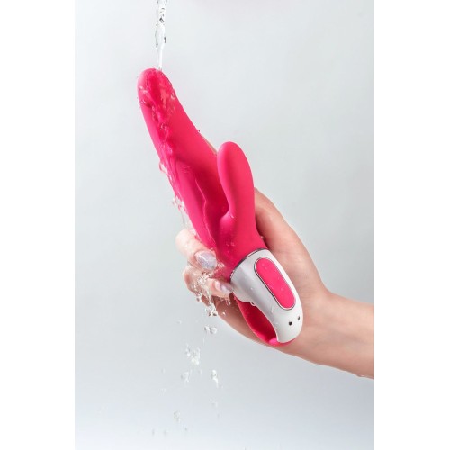 Ярко-розовый вибратор  Satisfyer Mr. Rabbit с клиторальным отростком - 22,1 см.