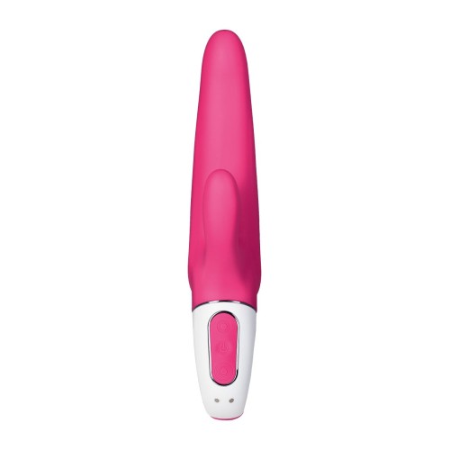 Ярко-розовый вибратор  Satisfyer Mr. Rabbit с клиторальным отростком - 22,1 см.
