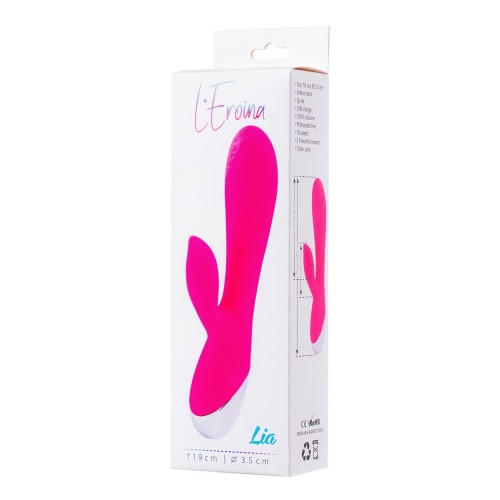 Розовый силиконовый вибратор с клиторальным стимулятором LIA - 19 см.