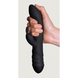 Черный вибратор с клиторальным стимулятором Twister - 23 см.