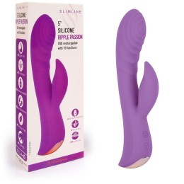 Фиолетовый вибромассажер-кролик 5  Silicone Ripple Passion - 19,1 см.