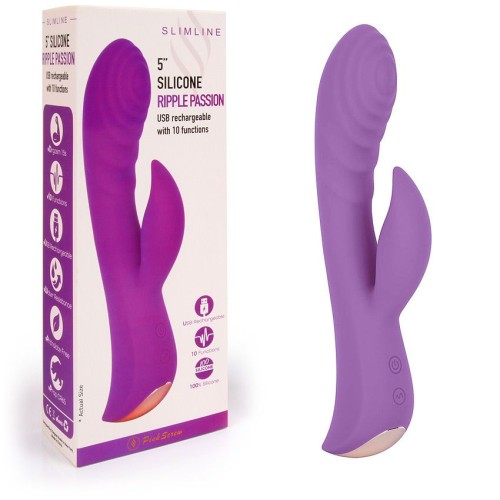 Фиолетовый вибромассажер-кролик 5  Silicone Ripple Passion - 19,1 см.
