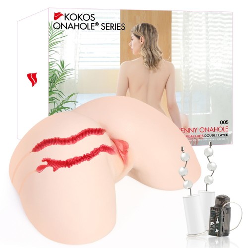 Мастурбатор-полуторс с двойным слоем материала и вибрацией Jenny Onahole Real Hips