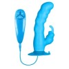 Голубой вибратор с клиторальным стимулятором BUNNY ICY - 18 см.