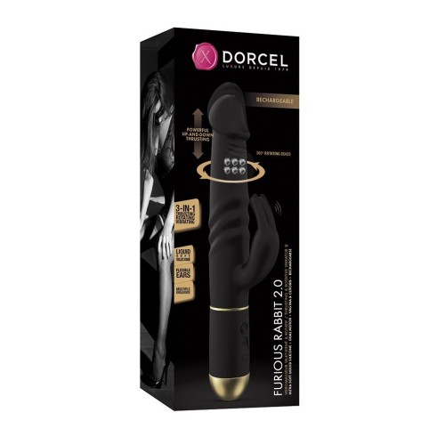 Черный вибратор-кролик Furious Rabbit 2.0 с функцией возвратно-поступательных движений и вращением шариков - 27 см.