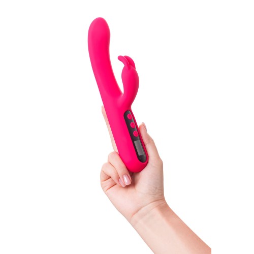 Ярко-розовый вибратор с клиторальной стимуляцией Rablock - 23,5 см.