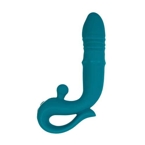 Зеленый вибратор с функцией Up&Down и стимулирующим кольцом Mija - 19 см.