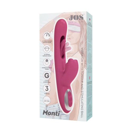 Розовый вибратор с двигающимся язычком и стимулирующим шариком Monti - 24 см.