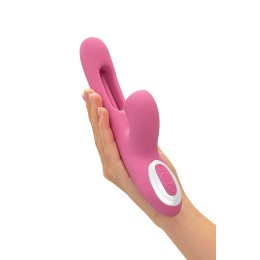 Розовый вибратор с двигающимся язычком и стимулирующим шариком Monti - 24 см.