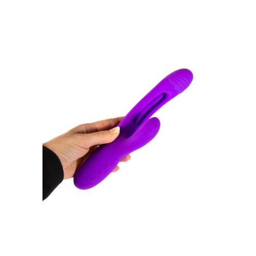 Фиолетовый вибратор-кролик с функцией фингеринга - 25 см.