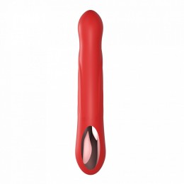Красный силиконовый вибратор-кролик с фрикциями - 22 см.