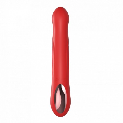 Красный силиконовый вибратор-кролик с фрикциями - 22 см.