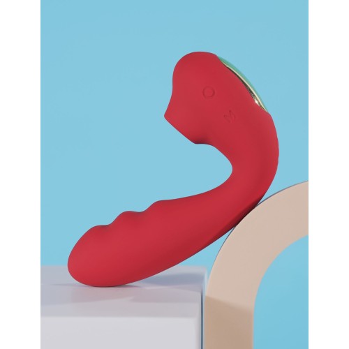 Красный вибратор с вакуумной стимуляцией и нагревом Tara