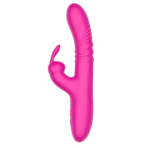 Розовый вибратор-кролик с функцией поступательных движений - 24,3 см.