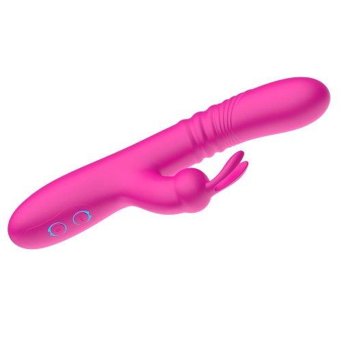 Розовый вибратор-кролик с функцией поступательных движений - 24,3 см.
