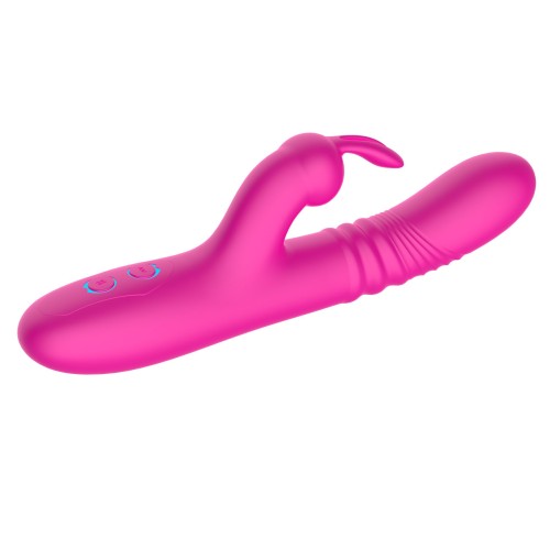 Розовый вибратор-кролик с функцией поступательных движений - 24,3 см.