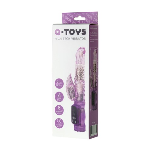 Фиолетовый вибратор High-Tech fantasy с клиторальным лепестком - 21 см.