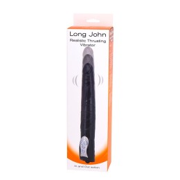 Чёрный вибромассажер Long John Realistic Thrusting Vibrator с функцией толкания - 20 см.