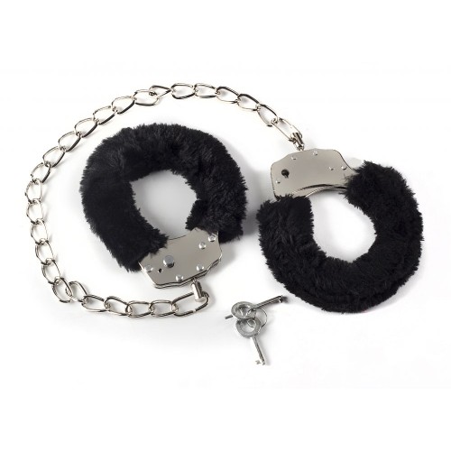 Чёрные меховые оковы на ноги Bondage
