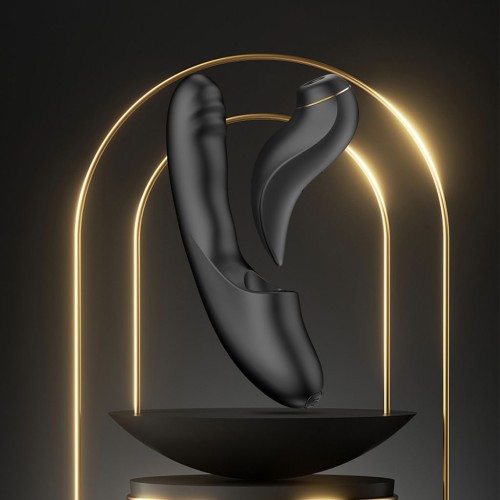 Черный вибратор с возвратно-поступательными движениями и вакуумом Fatima - 19,2 см.