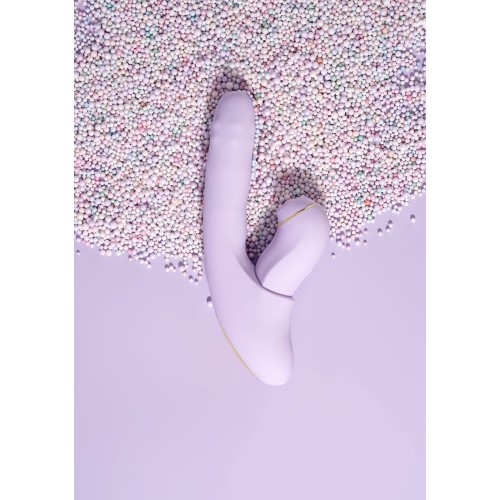 Сиреневый вибромассажер со съёмным клиторальным пульсатором DuoGlow