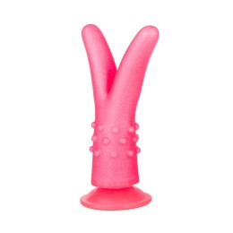 Розовый стимулятор с раздвоенным кончиком - 16 см.