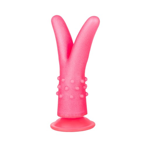 Розовый стимулятор с раздвоенным кончиком - 16 см.