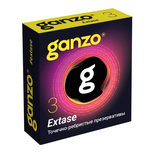 Презервативы анатомической формы с точечной и ребристой структурой Ganzo Extase - 3 шт.