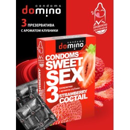 Презервативы для орального секса DOMINO Sweet Sex с ароматом клубничного коктейля  - 3 шт.