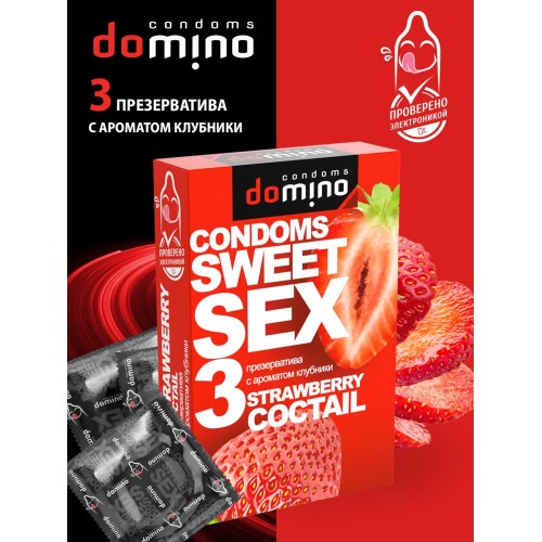 Презервативы для орального секса DOMINO Sweet Sex с ароматом клубничного коктейля  - 3 шт.