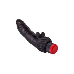 Чёрный вибратор с клиторальными лепестками - 18,5 см.