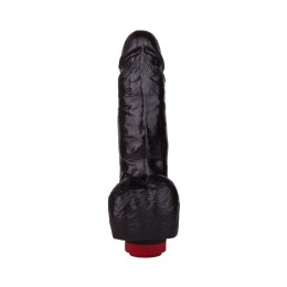 Чёрный виброфаллос с пышной мошонкой - 16 см.
