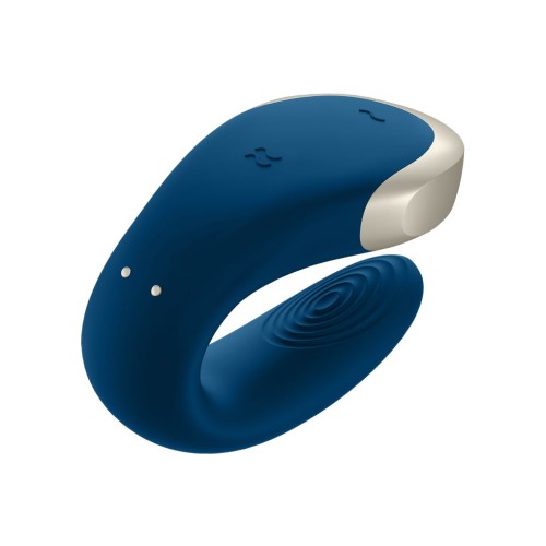 Синий вибратор для пар Double Love с возможностью управления через пульт и приложение