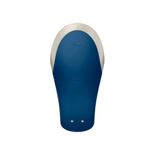 Синий вибратор для пар Double Love с возможностью управления через пульт и приложение