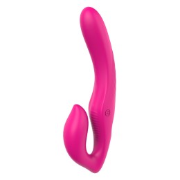 Ярко-розовый безремневой страпон Remote Double Dipper - 22 см.