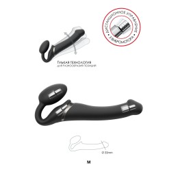 Черный безремневой вибрострапон Silicone Bendable Strap-On - size M