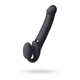Черный безремневой вибрострапон Vibrating Bendable Strap-On - size L