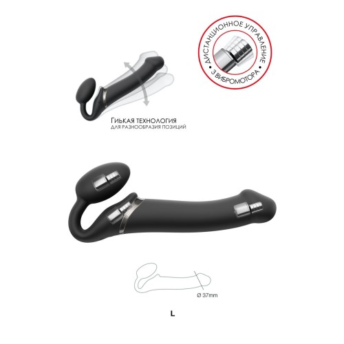 Черный безремневой вибрострапон Vibrating Bendable Strap-On - size L