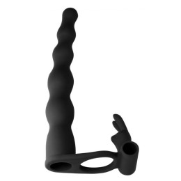 Черная вибронасадка для двойного проникновения Naughty Bunny - 17 см.