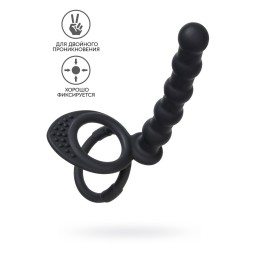 Черная насадка на пенис для двойного проникновения - 19,5 см.