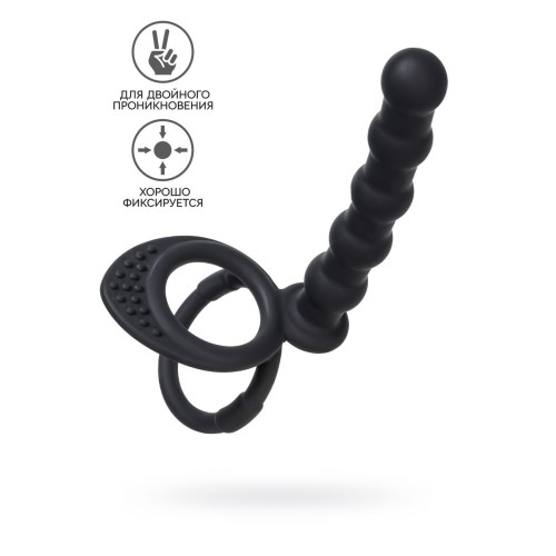 Черная насадка на пенис для двойного проникновения - 19,5 см.